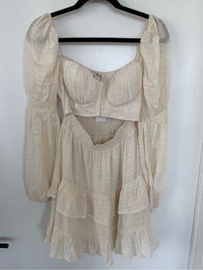 privy Cream Puff-Sleeve Cropped Bustier Top
